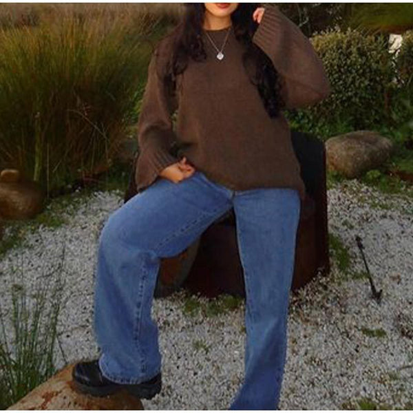 Cozy Solid Pullover: Loose Casual Style, Winter Fashion.