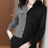 Trendy Korean-Inspired Striped Color Mix Shirt - Stylish Spandex Top