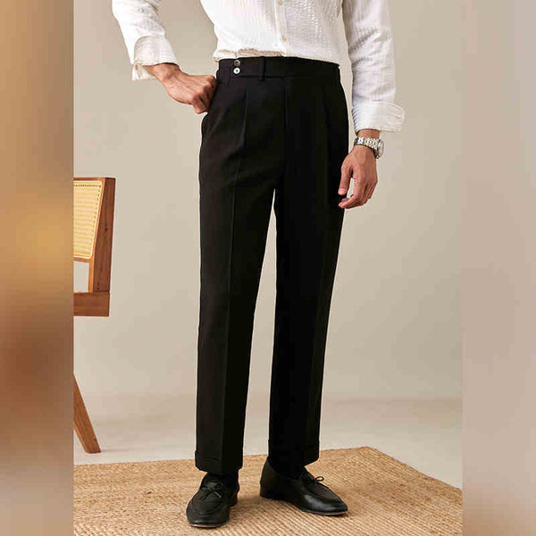 Modern Men's Slim Belted Casual Business Pants in Solid Color Scheme, Non-Iron Polyester Fabric, Sizes 29-36 - Professional & Stylish Look.