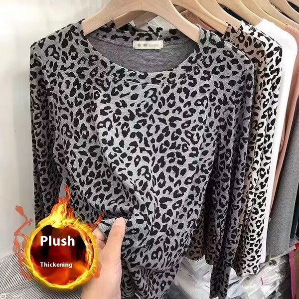 Leopard Print Long Sleeve Top for Women - Khaki, Gray, or White - Sizes S-XXL - Chic and Comfortable Styling