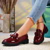 Mid-Heel Retro Loafers in Patent Leather with Tassel Detail - Black & Red