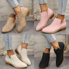 Women's Suede Ankle Boots with Chunky Heel and Zipper Closure in Khaki, Creamy-White, Black, and Pink - Non-Slip, Waterproof, Sizes 36-43.