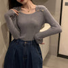 Women's Square Neck Knit Top in Multiple Colors - Chic, Comfortable, Versatile Design - Spandex Long Sleeve Sweater