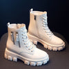 Warm Beige Fleece-Lined Cotton-Padded Shoes with Square Heel | Autumn Winter Boots
