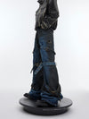 Vintage High-Waist Denim Trousers with Metal Buckle & Lace-Up Design, Blue Denim, All-season Wear, Retro Style, Trendy Fashion, Youth Fit