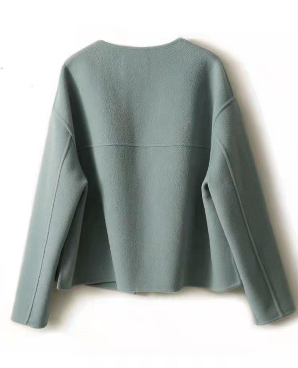 Chic Matcha Cardigan Top, Artistic Round Neck Short Coat, Cotton Loose Fit - All-Matching Casual Style for Any Outfit.