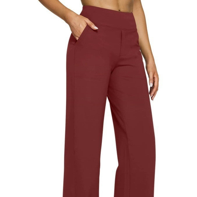 Pocket Knitted Straight High Waist Trousers