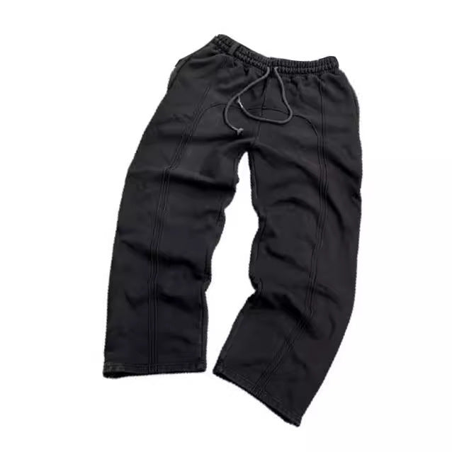 Comfortable Stretch-Rope Casual Sweatpants in Black, Gray & Green - Loose mid-waist polyester trousers with quilted details for street fashion style.