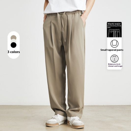 Comfortable Ice Silk Straight-leg Trousers in Black