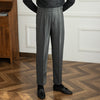Vintage High-Waisted Striped Wool Pants - Napoli Style, Gray-Black Stripe Pattern