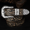 Carved Pin Buckle Leather Belt with Embossed Flower Pattern in Wine Red Black Camel Colors