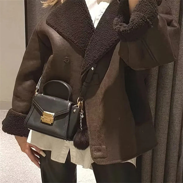 Stylish Women's Retro Padded Jacket in Dark Brown with Splicing Accents - Winter Fashion for Women