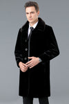 Men's Winter Fur-Lined Leather Coat, Knee-Length Wool Blend Jacket - Han Edition