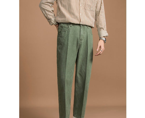 Vintage Denim Cropped Pants in White, Black, and Green - Women's Retro-Style Casual Wear - Zipper Closure - Available in Sizes S to 3XL
