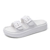 Women's Double Buckle Slippers - Non-slip Beach Sandals in White, Black, Khaki - EVA Material - Comfortable & Stylish Shoes
