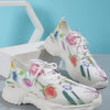 Feminine Floral Print Sports Shoes for Women - Comfortable and Stylish Athletic Footwear with Flat Sole, Plus Sizes Available