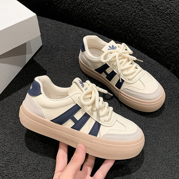 Lightweight Casual Sneakers in Khaki & Blue - Korean Style, Comfortable Fit, Mesh Lining, Rubber Sole - Ideal for Students & Athletes