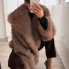 Women's Plush Polyester Coat in Deep Brown - Chic Japanese & Korean Style, Warm Winter Fashion - Long Sleeve Casual Jacket