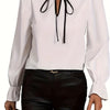 Women's White Ruffle Shirt with Tie Detail - Polyester Top, Solid Trim - Chic Design - Sizes S-XXL.