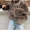 Chic Brown Plush Fur Coat for Women - Casual & Warm. Korean Style Loose Fit with Classic Solid Color, Mao Mao Detail - Sizes S, M, L.