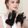 Women's Sheepskin Touch Screen Winter Gloves - Black/Brown, Thermal Insulation, Split Finger Design - S/M/L Sizes.