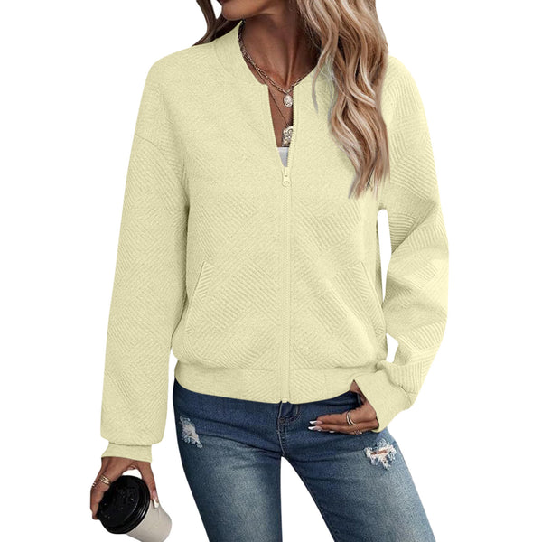 Chic Long-Sleeve Zippered Cardigan in Solid Colors, Street-Style Women's Fashion, Zipper Detail, Various Sizes, Fall/Winter Wear
