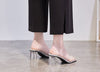 Chic Square Toe Crystal Heel Sandals - Korean Style Elegant Footwear with High Heel, Microfiber & Rubber Sole - Women's Fashion