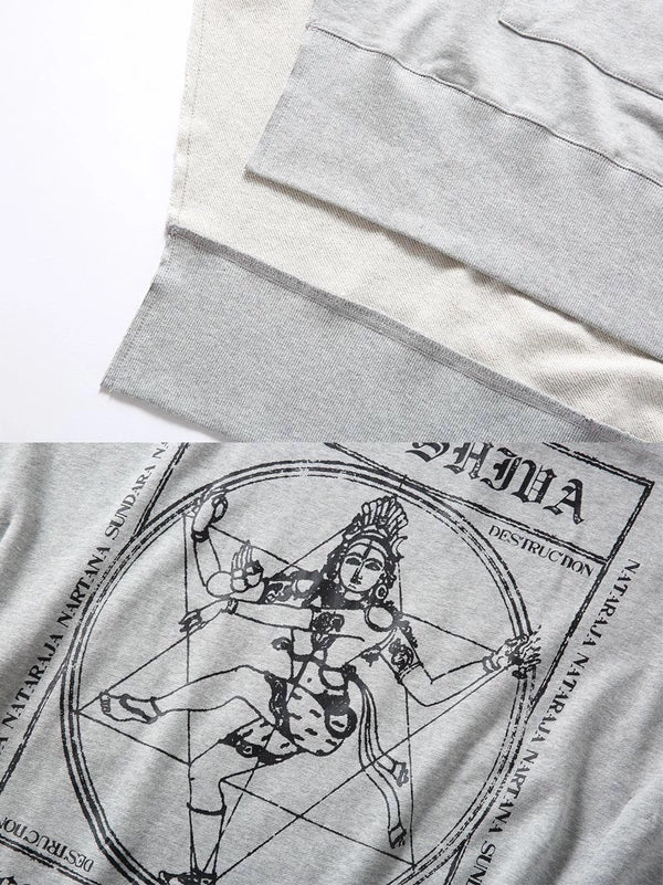 Elegant Shiva Lady Print Cape Poncho in Light Gray - Stylish 100% Cotton Coverup with Long Sleeves