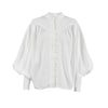White Puff Sleeve Blouse with Stand-up Collar, Lantern Sleeves, Polyester, Elegant Women's Fashion