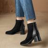 Women’s French-Style Suede Boots with Chunky Heels in Black – Winter Fashion Footwear for Women