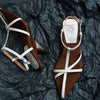 Women's Gold Wedge Summer Sandals with Thin Strap in Creamy-White - Pointed Toe and Ankle Strap Buckle for Chic Style