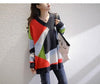 Women's V-Neck Rainbow Sweater, Casual Knitted Pullover, Long Sleeve Polyester Top