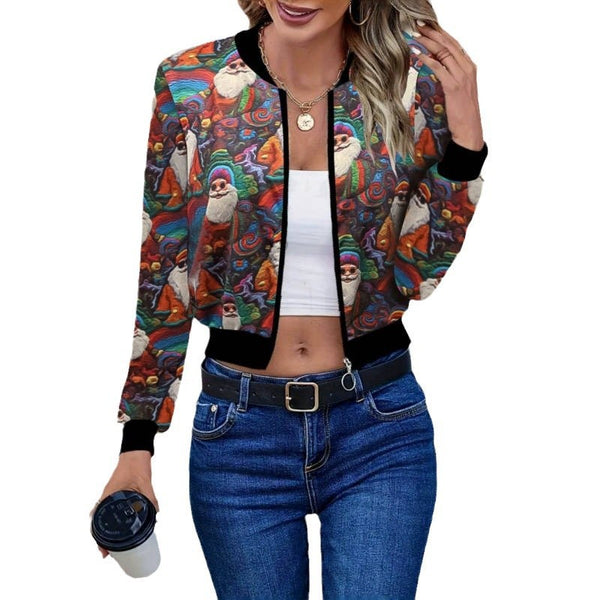 Festive 3D-Printed Women's Short Jacket - Colorful Holiday Outerwear