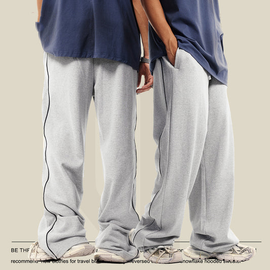 Stylish College Men's Loose Straight Cotton Sweatpants in Black and Gray