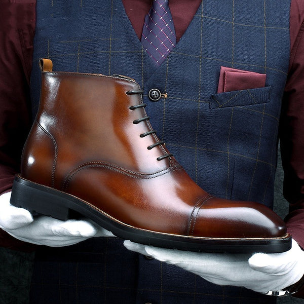 Leather Winter Boots with Zipper Detail, Light Brown Men's Footwear, Stylish & Trendy High-Tops