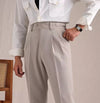 Versatile Wool-Blend Straight Suit Pants in Khaki - Men's Fashion.
