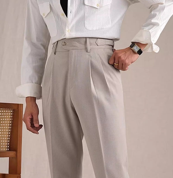 Versatile Wool-Blend Straight Suit Pants in Khaki - Men's Fashion.
