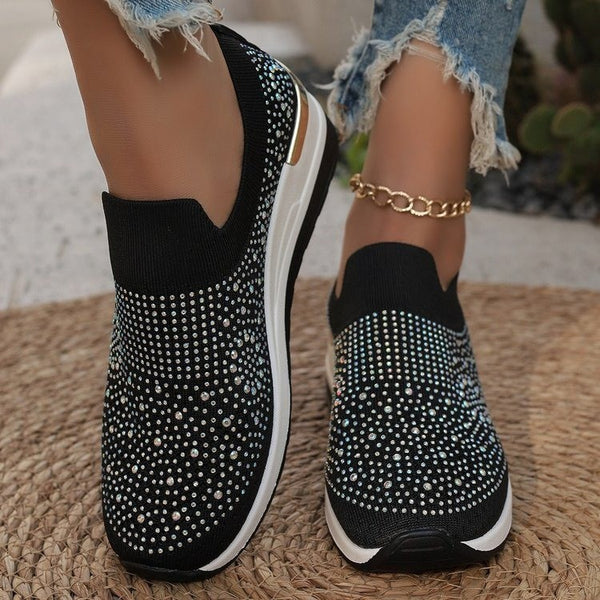 Lightweight Breathable Mesh Casual Sneakers for Women in various colors & sizes with non-slip rubber sole & rhinestones - Comfort & Style!