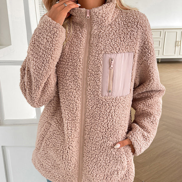 Warm Fleece Coat for Women - Elegant Autumn/Winter Style - Pink, Grey, Black, White - Sizes S to XXL - Cashmere/Polyester Blend