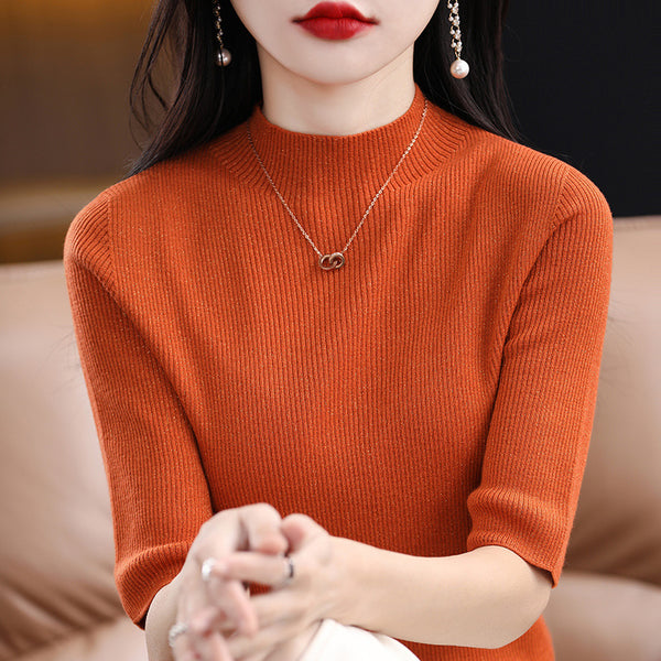 Fashionable Half-Sleeve Turtleneck Women's Sweater for Spring