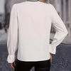 Women's White Ruffle Shirt with Tie Detail - Chic Long Sleeve Blouse in Polyester - Solid Trim Design - Women's Fashion - Choose Your Size