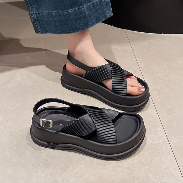 Roman Style Platform Sandals in Beige, Black, or Silver - Women's Stylish Comfortable Footwear made from Durable PVC - Sizes 36-41