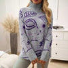Chic Turtleneck Jacquard Pullover Sweater in Light Gray - Women's Winter Fashion - Polyester Blend - Casual Style.