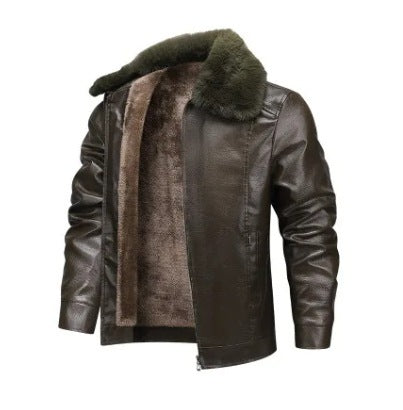 Leather Coat Men's Autumn And Winter Fleece-lined Thickened