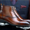 High-Quality Light Brown Leather Winter Boots with Zipper Detail, Men's Footwear