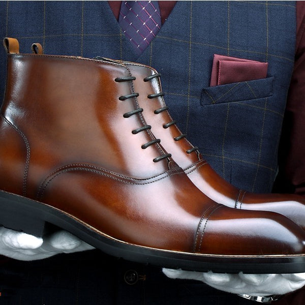 High-Quality Light Brown Leather Winter Boots with Zipper Detail, Men's Footwear