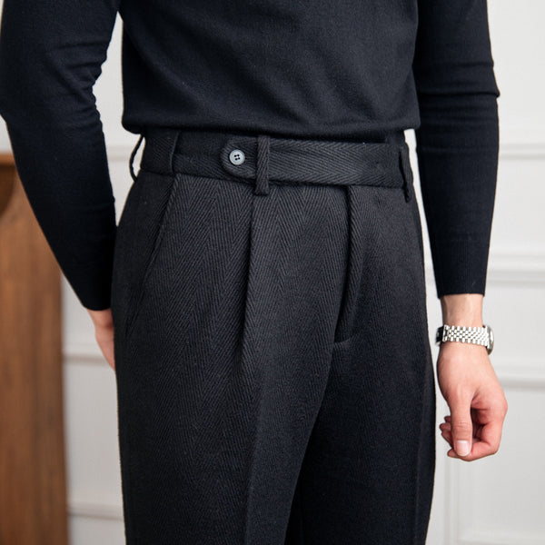 Comfy Wool Blend Black Casual Pants - Retro Style & Versatile Fit
