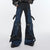 Vintage High-Waist Denim Trousers with Metal Buckle & Lace-Up Design, Distressed Denim & Retro Style, All-Season Wear - S, M, L, XL