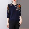 Chic Loose-Fit Long-Sleeved Knit Top in Black for Women - Fall Fashion Western Style Sweater with 3D Pattern
