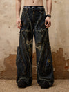 Stylish Mid-Waist Stained Blue Jeans for Ladies - PERSONSOUL Fashion. Casual, Loose Straight Design for Trendy Women.